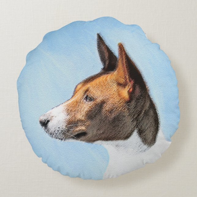 Basenji Painting - Cute Original Art Rond Kussen (Achterkant)