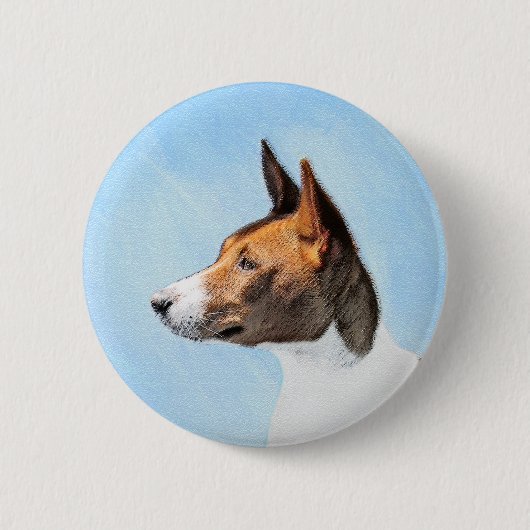 Basenji Painting - Cute Original Art Ronde Button 5,7 Cm (Voorkant)