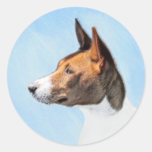 Basenji Painting - Cute Original Art Ronde Sticker (Voorkant)