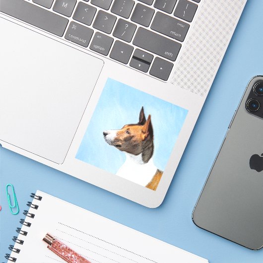 Basenji Painting - Cute Original Art Sticker (Laptop met iPhone)