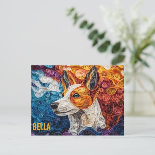 Basenji Paper Quilling Art Dog Portrait Briefkaart (Staand voorkant)