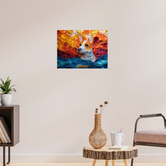 Basenji Paper Quilling Art Dog Portrait Poster (Woonkamer 3)