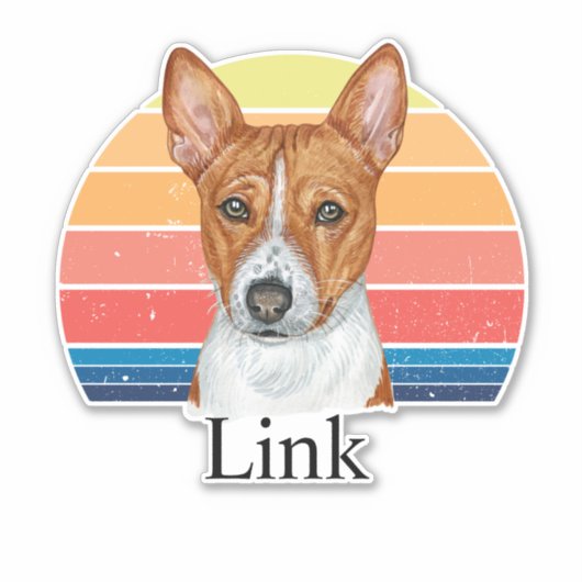 Basenji Retro Sunset Persoonlijke naam Sticker (Voorkant)