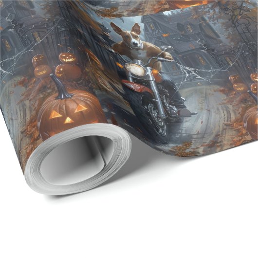 Basenji Riding Motorfiets Halloween Eng Cadeaupapier (Rol Hoek)