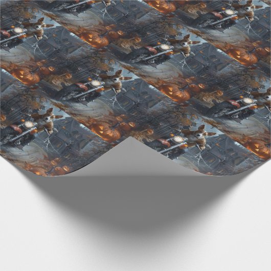 Basenji Riding Motorfiets Halloween Eng Cadeaupapier (Hoek)