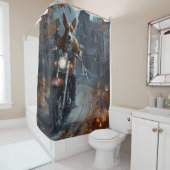 Basenji Riding Motorfiets Halloween Eng Douchegordijn (In situ)