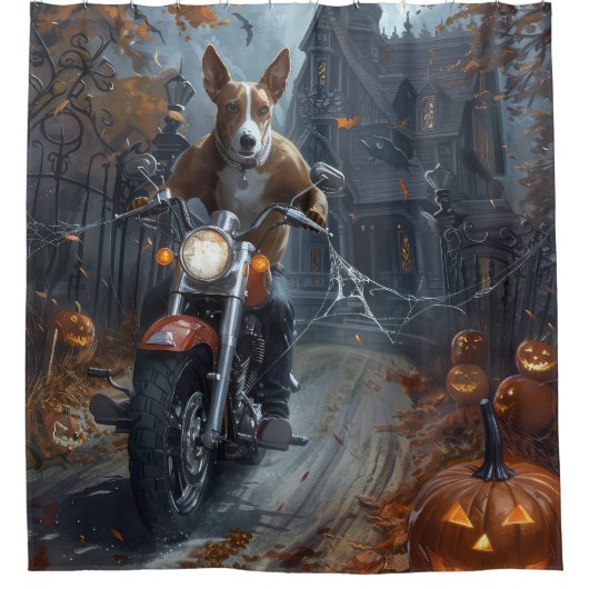 Basenji Riding Motorfiets Halloween Eng Douchegordijn (Voorkant)