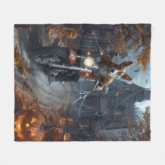 Basenji Riding Motorfiets Halloween Eng Fleece Deken (Voorkant (Horizontaal))