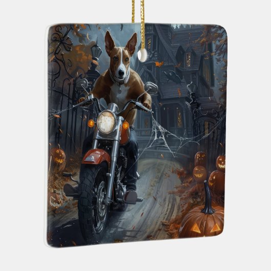 Basenji Riding Motorfiets Halloween Eng Keramisch Ornament (Rechts)