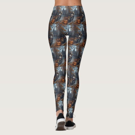 Basenji Riding Motorfiets Halloween Eng Leggings (Achterkant)
