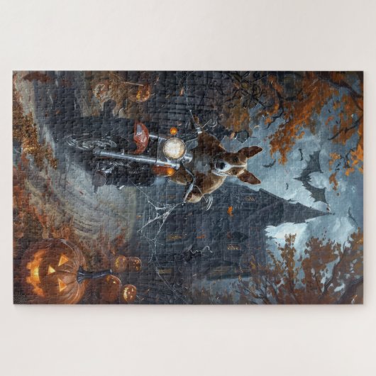 Basenji Riding Motorfiets Halloween Eng Legpuzzel (Horizontaal)