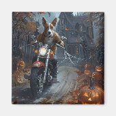 Basenji Riding Motorfiets Halloween Eng Magneet (Voorkant)