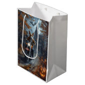 Basenji Riding Motorfiets Halloween Eng Medium Cadeauzakje (Voorkant Gekanteld)