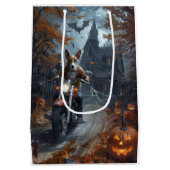 Basenji Riding Motorfiets Halloween Eng Medium Cadeauzakje (Achterkant)