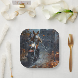 Basenji Riding Motorfiets Halloween Eng Papieren Bordje