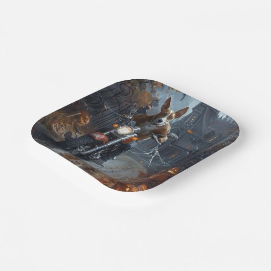 Basenji Riding Motorfiets Halloween Eng Papieren Bordje (Gebogen)