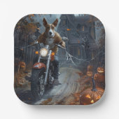 Basenji Riding Motorfiets Halloween Eng Papieren Bordje (Voorkant)
