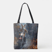 Basenji Riding Motorfiets Halloween Eng Tote Bag (Achterkant)