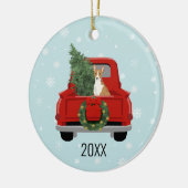 Basenji: rode kerstman keramisch ornament (Links)