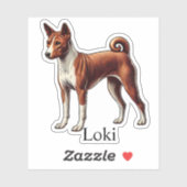 Basenji Rood wit Gepersonaliseerde Naam Cute Sticker (Vel)