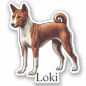 Basenji Rood wit Gepersonaliseerde Naam Cute Sticker (Voorkant)