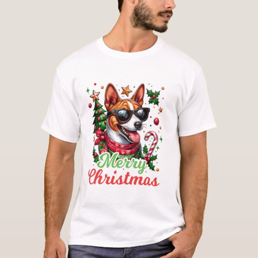 Basenji Santa Hat vrolijk T-shirt (Voorkant)