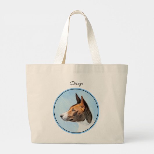 Basenji Schilderij Kastanje Red Brindle Schattigee Grote Tote Bag (Achterkant)