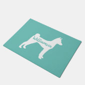 Basenji Silhouette gepersonaliseerde welkomstmat Deurmat (Schuin)