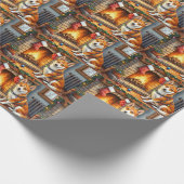 Basenji Sitting by Fireplace with Christmas Lights Cadeaupapier (Hoek)