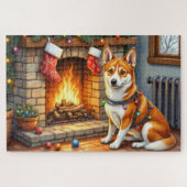 Basenji Sitting by Fireplace with Christmas Lights Legpuzzel (Horizontaal)