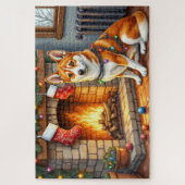 Basenji Sitting by Fireplace with Christmas Lights Legpuzzel (Verticaal)