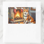 Basenji Sitting by Fireplace with Christmas Lights Rechthoekige Sticker (Tas)