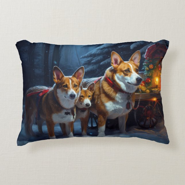 Basenji Snowy Sleigh Kerstdecoratie Accent Kussen (Voorkant)