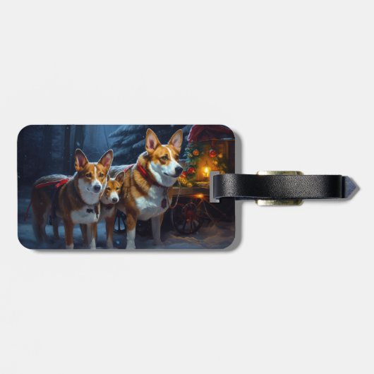 Basenji Snowy Sleigh Kerstdecoratie Bagagelabel (Achterkant horizontaal)