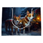 Basenji Snowy Sleigh Kerstdecoratie Groot Cadeauzakje (Voorkant)