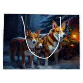 Basenji Snowy Sleigh Kerstdecoratie Groot Cadeauzakje (Achterkant)