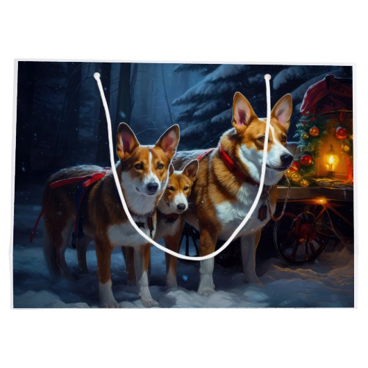 Basenji Snowy Sleigh Kerstdecoratie Groot Cadeauzakje (Achterkant)