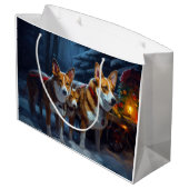 Basenji Snowy Sleigh Kerstdecoratie Groot Cadeauzakje (Achterkant Gekanteld)