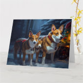 Basenji Snowy Sleigh Kerstdecoratie Kaart (Gele Bloem)