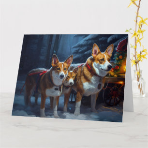 Basenji Snowy Sleigh Kerstdecoratie Kaart