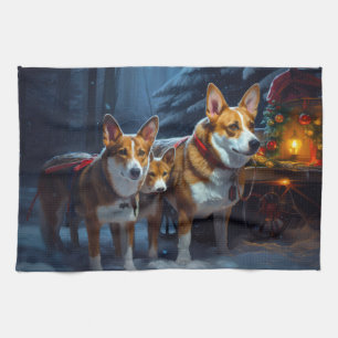 Basenji Snowy Sleigh Kerstdecoratie Theedoek