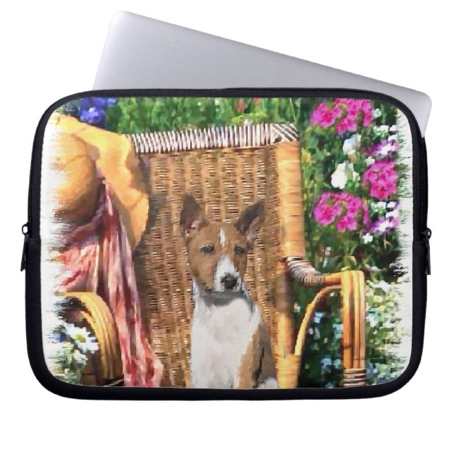 Basenji Summer Garden Art Laptop Sleeve (Voorkant)