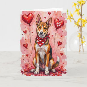 Basenji Valentijnshond Zittend met Hartjes Rood Kaart