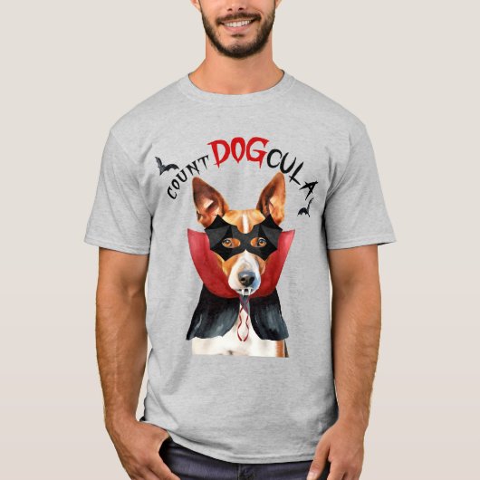 Basenji Vampire Dog Funny Halloween T-shirt (Voorkant)