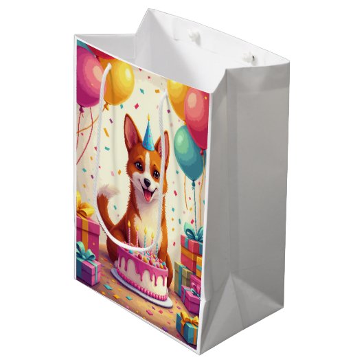 Basenji-verjaardagsfeest Medium Cadeauzakje (Voorkant Gekanteld)