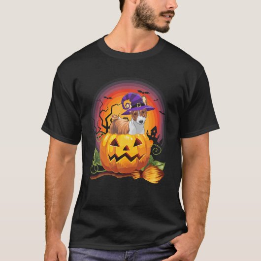 Basenji Witch Pumpkin Halloween Hondenliefhebber C T-shirt (Voorkant)