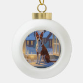 Basenji With Christmas Lights Holiday Keramische Bal Ornament (Voorkant)