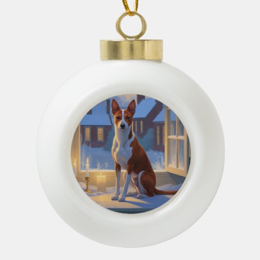 Basenji With Christmas Lights Holiday Keramische Bal Ornament