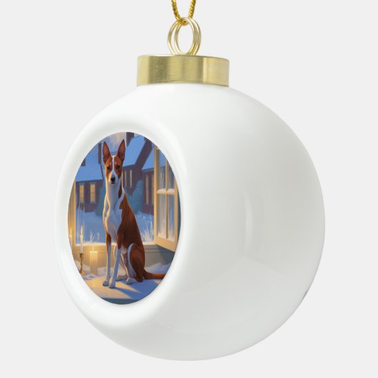 Basenji With Christmas Lights Holiday Keramische Bal Ornament (Rechts)
