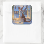 Basenji With Christmas Lights Holiday Vierkante Sticker (Tas)